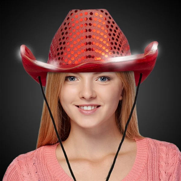 LED Light Up Flashing Cowboy Hat With Sequins