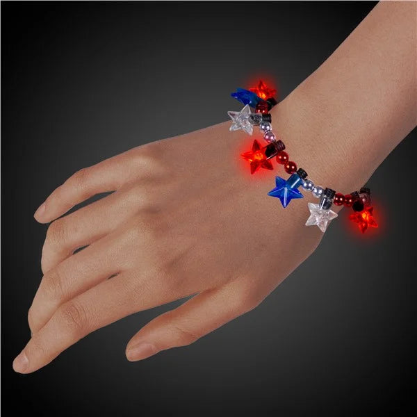 Glow Celebrations LED Patriotic Star Bead Bracelet - MultiColor