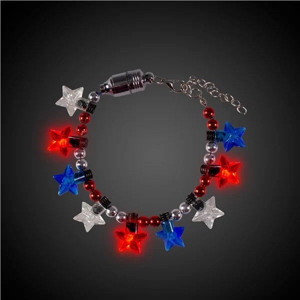 Glow Celebrations LED Patriotic Star Bead Bracelet - MultiColor