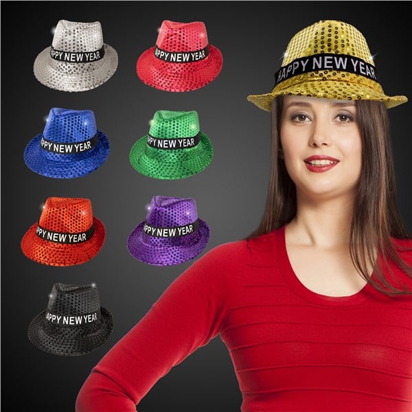 LED New Years Sequin Fedoras