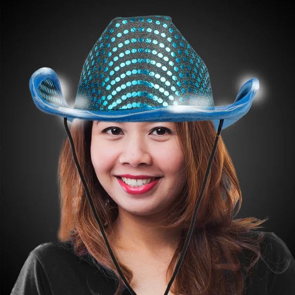 LED Light Up Flashing Cowboy Hat With Sequins