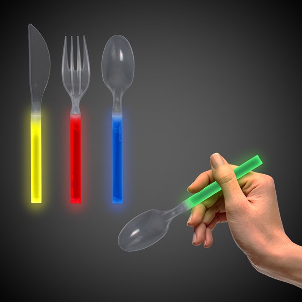 Glow Celebrations Knives, Forks and Spoons (Pack Of 4 Color  Green, Blue, Yellow, and Red)