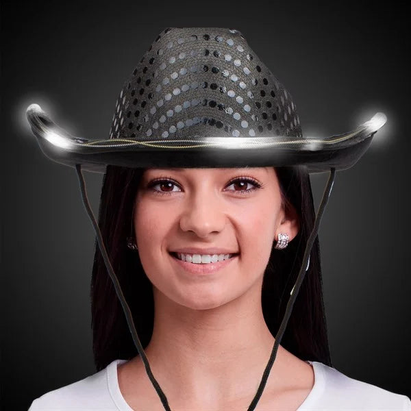 LED Light Up Flashing Cowboy Hat With Sequins