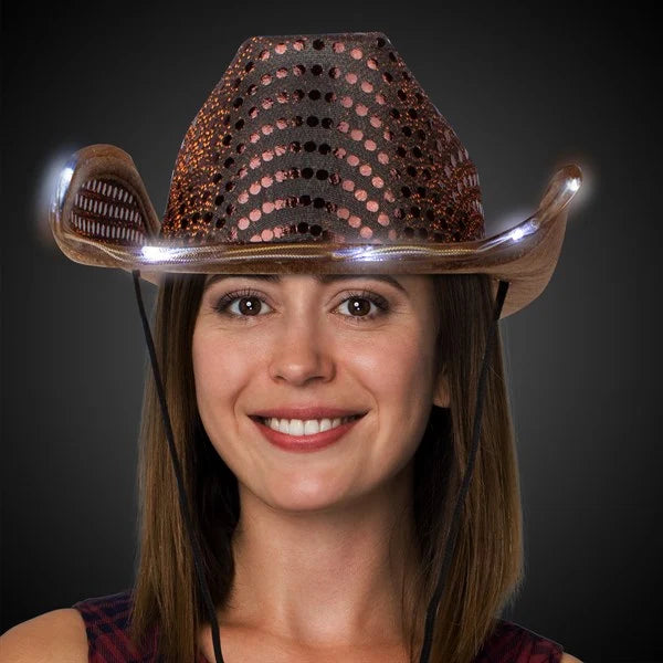 LED Light Up Flashing Cowboy Hat With Sequins