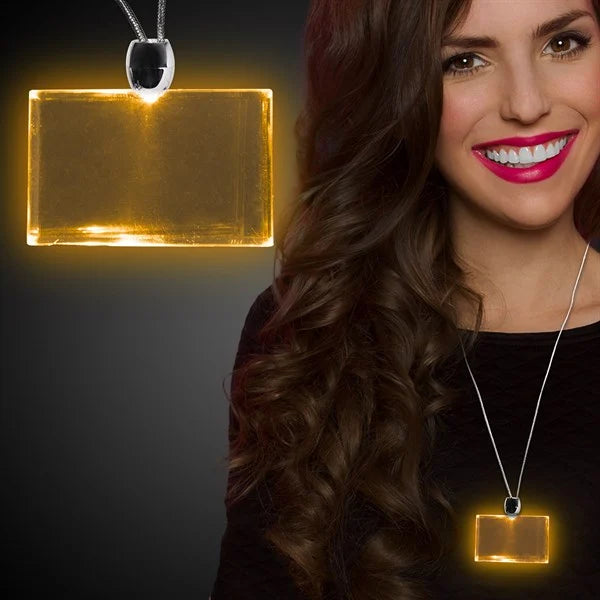 Amber LED Rectangle Pendant Necklaces