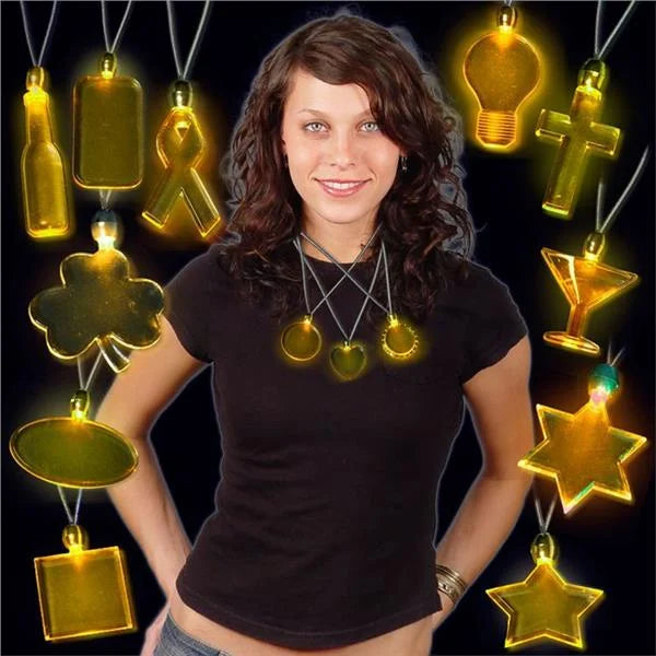 Amber LED Rectangle Pendant Necklaces