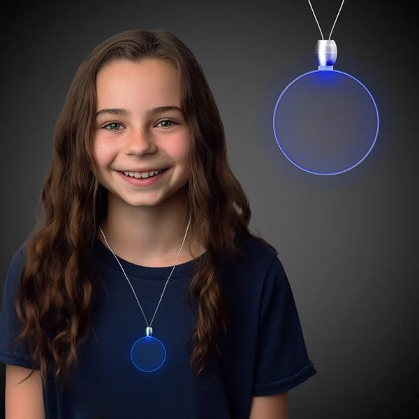 Blue LED Round Pendant Necklaces