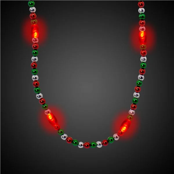 LED Red, Green & Silver Bead Necklace